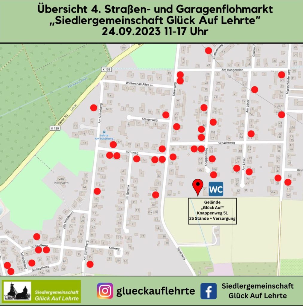 Karte 4. Straßen und Garagenflohmarkt Siedlergemeinschaft Glück Auf Lehrte